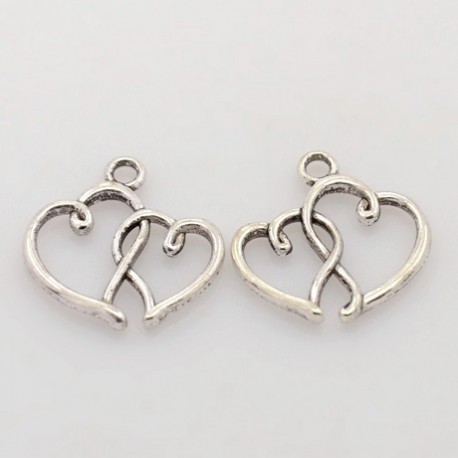 Lot de 10 breloques pendentifs coeur double